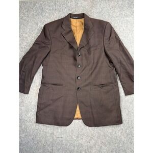 FUBU Blazer Men 44 Brown Wool Plaid 4-Button Vintage 90s Suit Jacket Luxury Rare